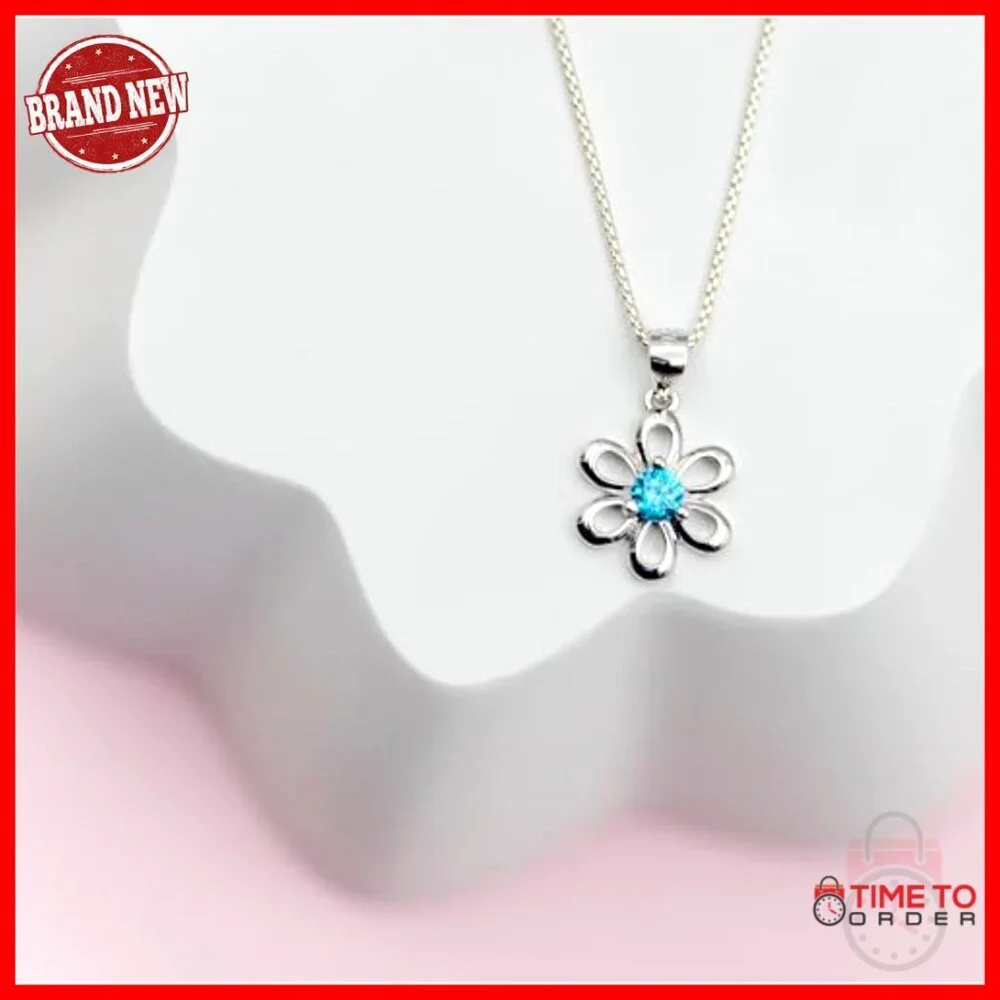 Sterling Silver Daisy Birthstone Necklace 14 Inch Chain Kids Jewelry